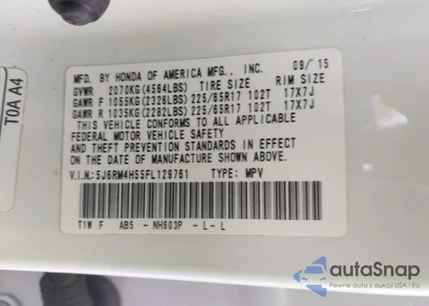 2015 Honda Cr-V Ex from USA, damaged, VIN 5J6RM4H55FL129761